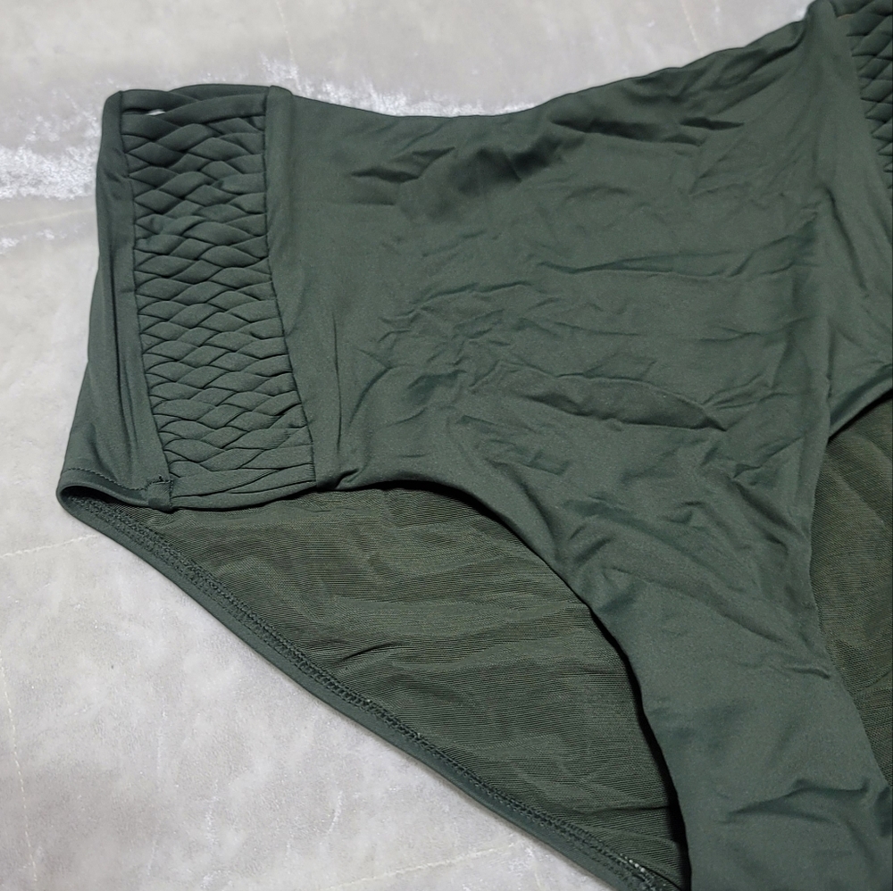 Nwot Sea Level Australia Olive Green Hi Rise Gathered Side Bikini Bottoms Sz 6 View 5
